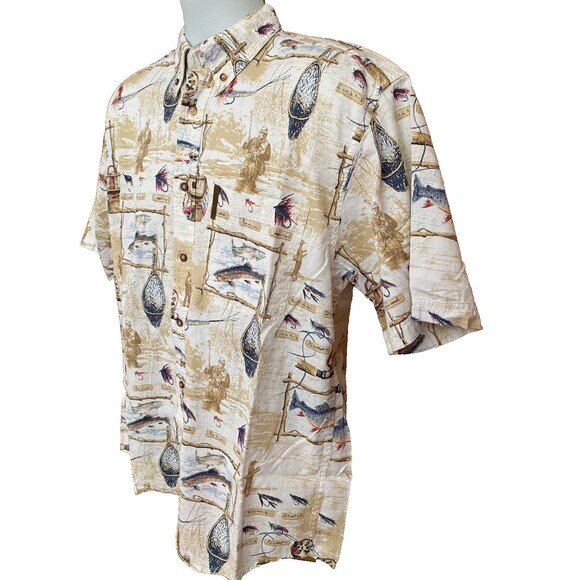 North River Outfitters S/S Fishing Scene Print Button-Down Shirt Size Medium - Picture 2 of 5